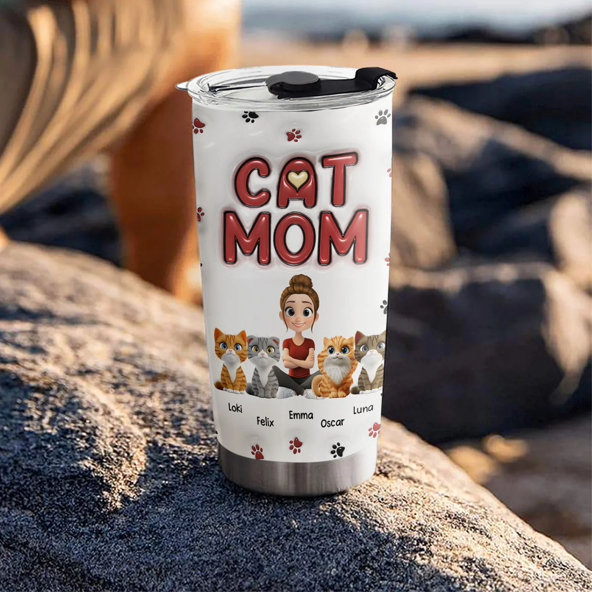 Lovely Cat Mom New Style - Personalized Custom 3D Inflated Effect Tumbler - Image 3