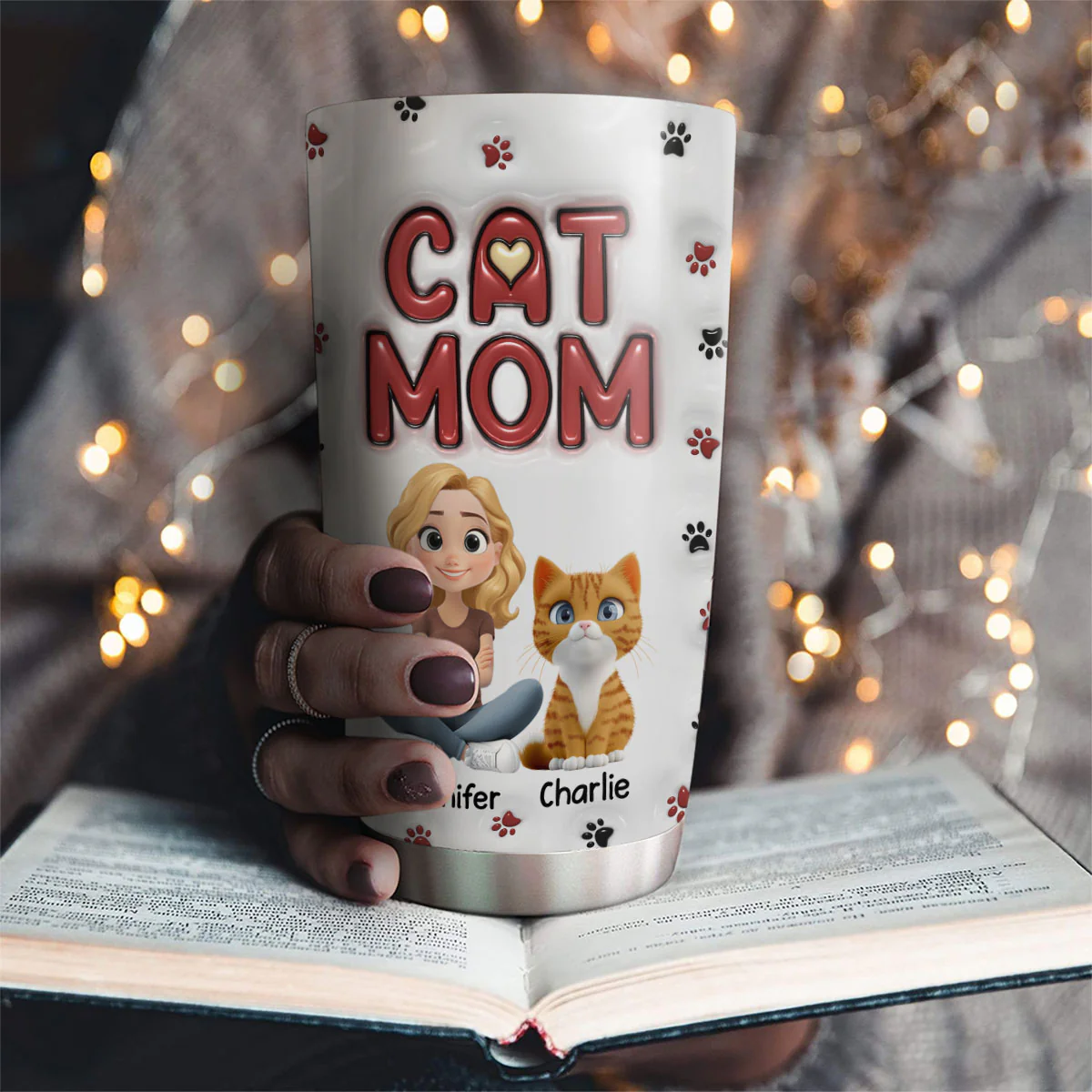 Lovely Cat Mom New Style - Personalized Custom 3D Inflated Effect Tumbler - Image 4