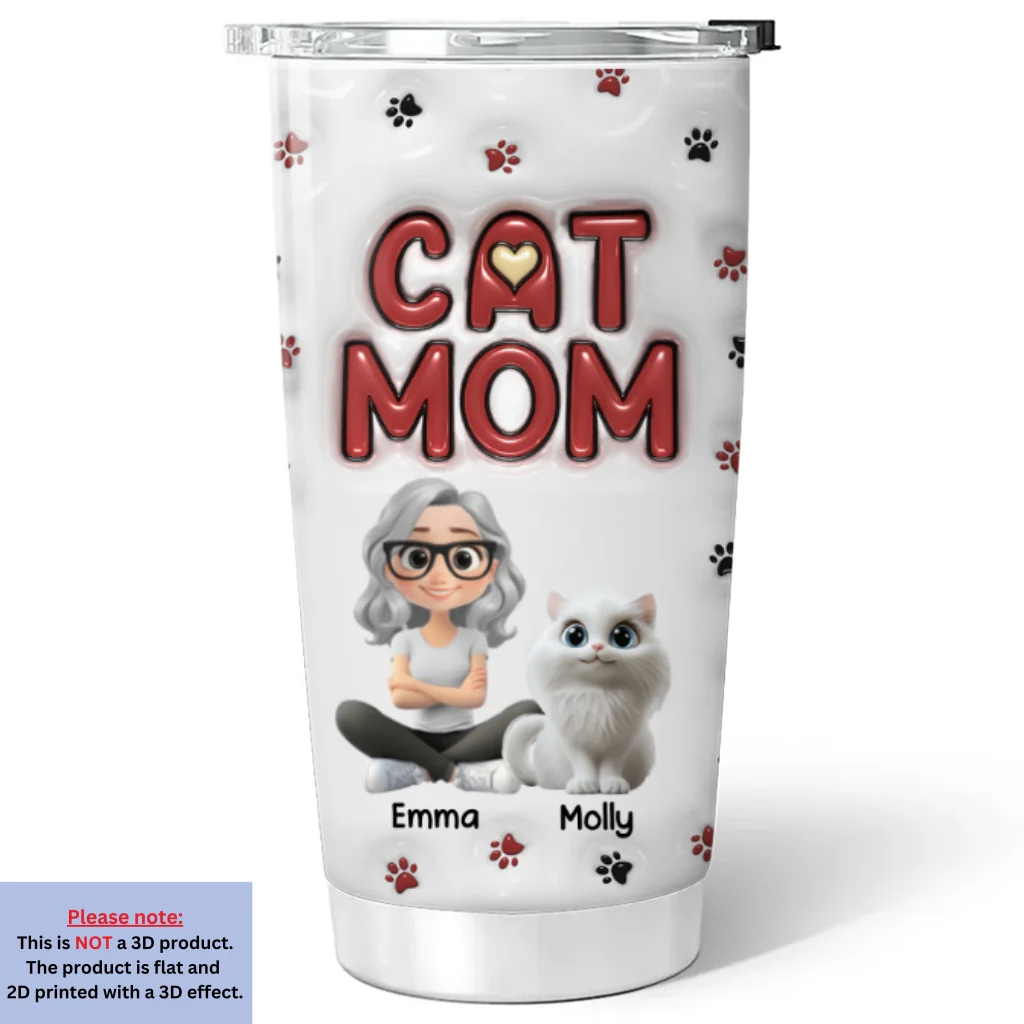 Lovely Cat Mom New Style - Personalized Custom 3D Inflated Effect Tumbler - Image 5
