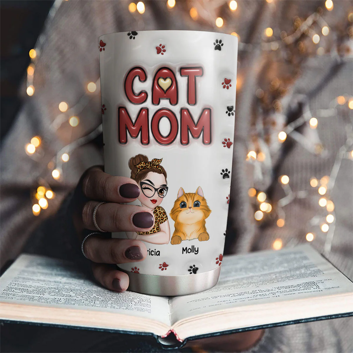 Lovely Cat Mom - Personalized Custom 3D Inflated Effect Tumbler - Image 2