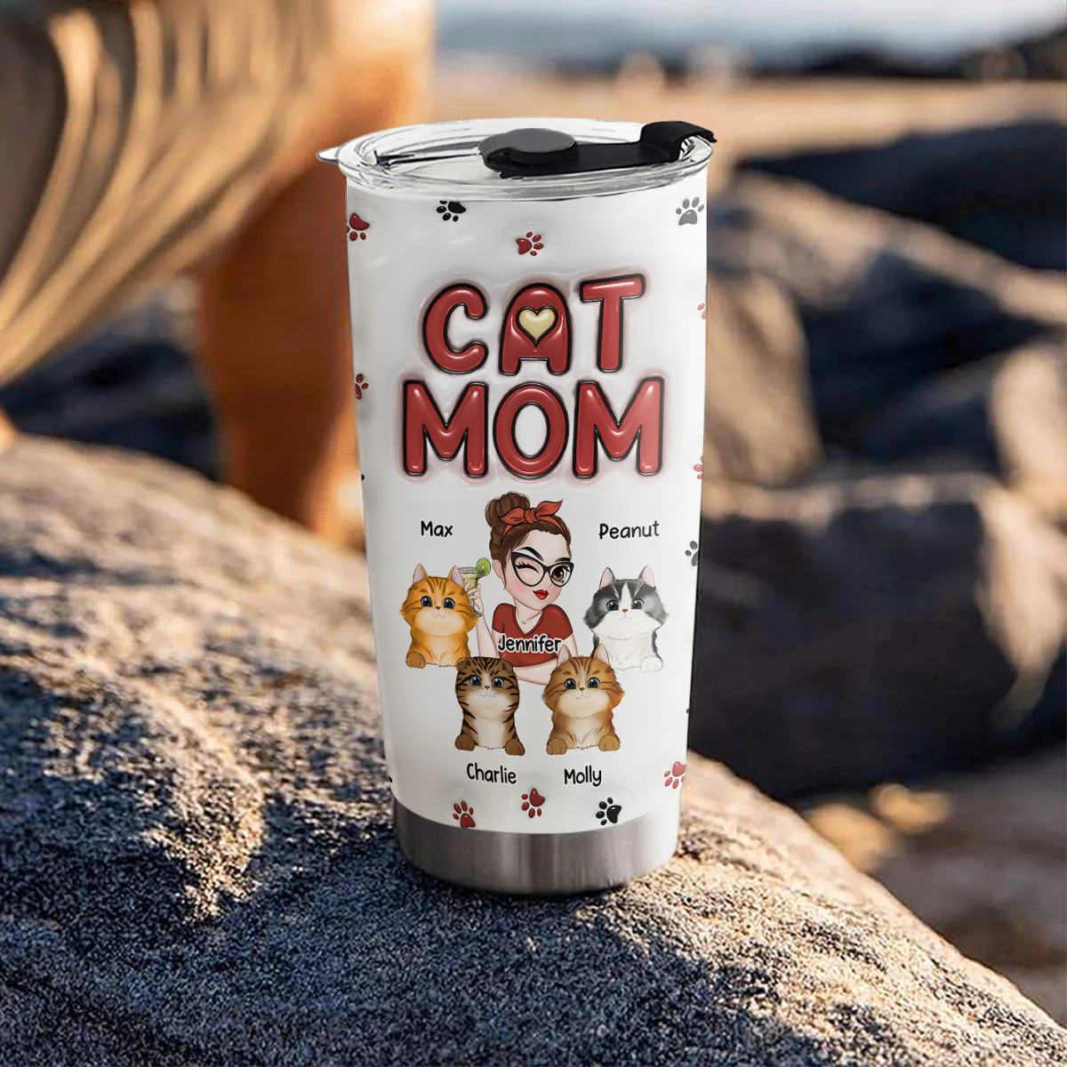 Lovely Cat Mom - Personalized Custom 3D Inflated Effect Tumbler - Image 4