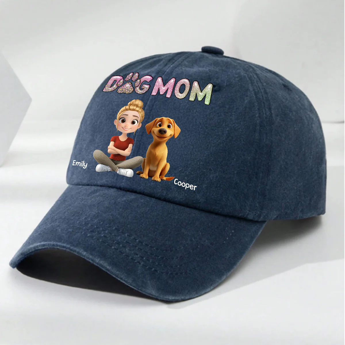 Lovely Chibi Dog Mom Cartoon - Personalized Custom Vintage Washed Denim Cap - Image 3