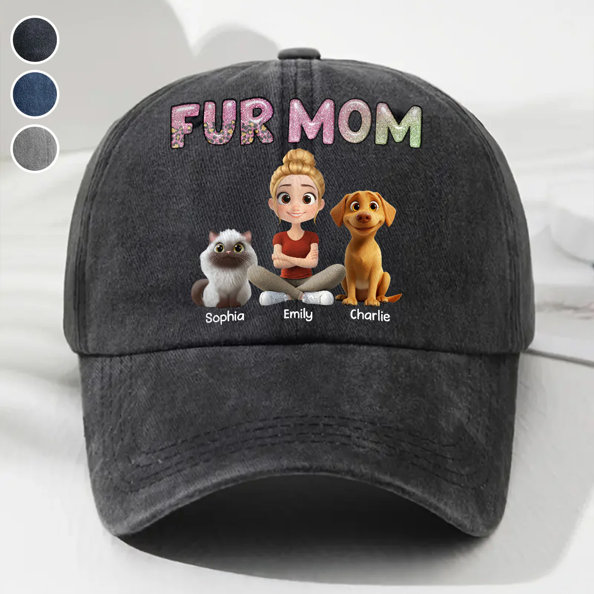 Lovely Chibi Pet Mom Cartoon - Personalized Custom Vintage Washed Denim Cap