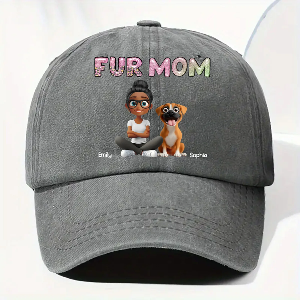 Lovely Chibi Pet Mom Cartoon - Personalized Custom Vintage Washed Denim Cap - Image 8