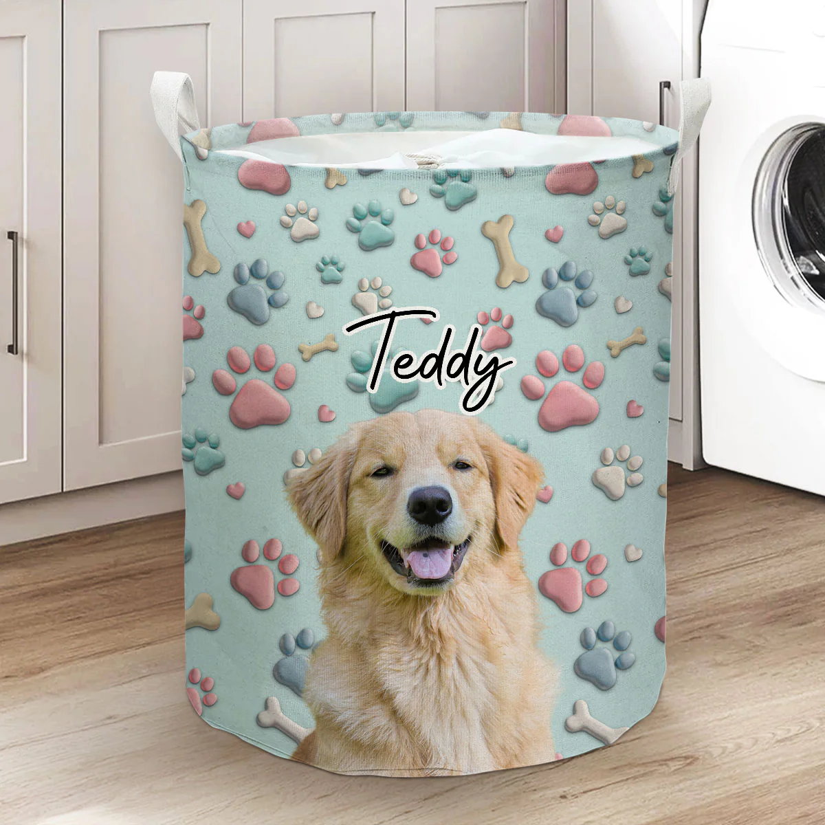 Lovely Dog Cartoon Photo - Personalized Custom Laundry Basket