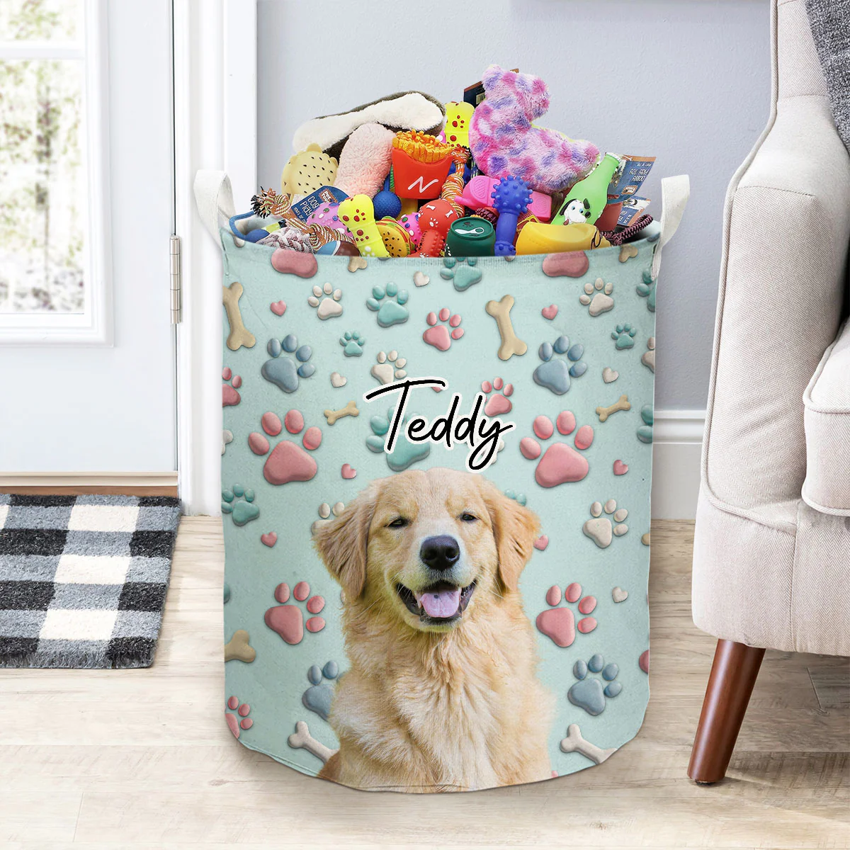 Lovely Dog Cartoon Photo - Personalized Custom Laundry Basket - Image 2