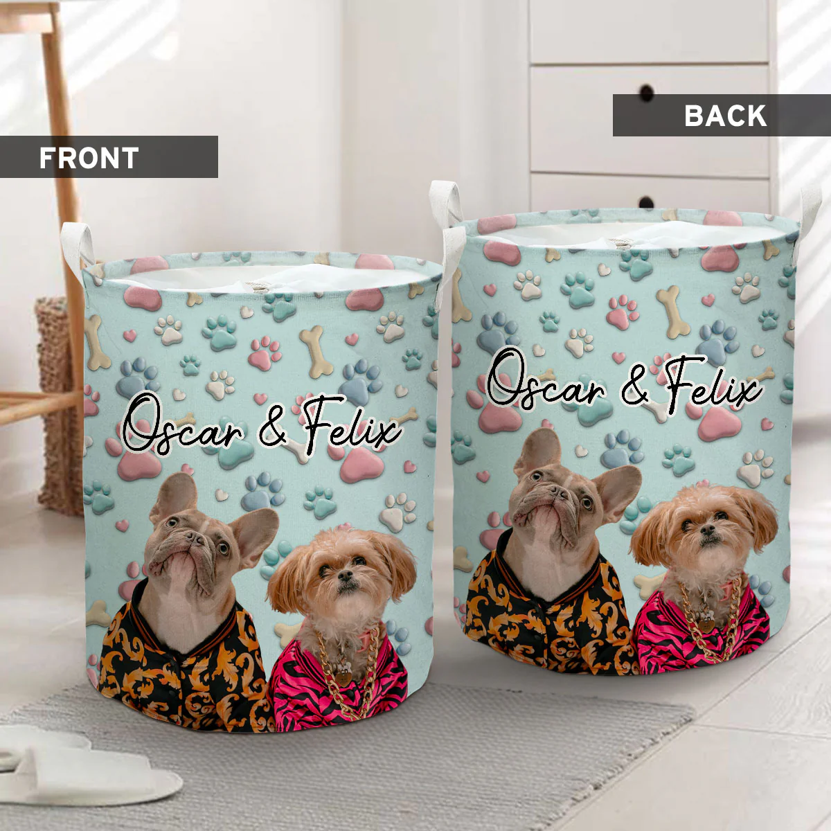 Lovely Dog Cartoon Photo - Personalized Custom Laundry Basket - Image 3