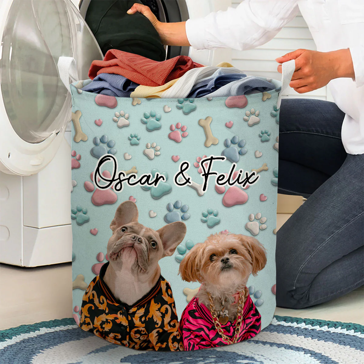 Lovely Dog Cartoon Photo - Personalized Custom Laundry Basket - Image 4