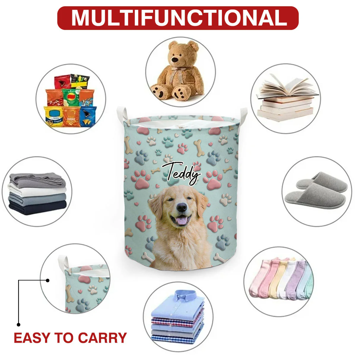 Lovely Dog Cartoon Photo - Personalized Custom Laundry Basket - Image 5