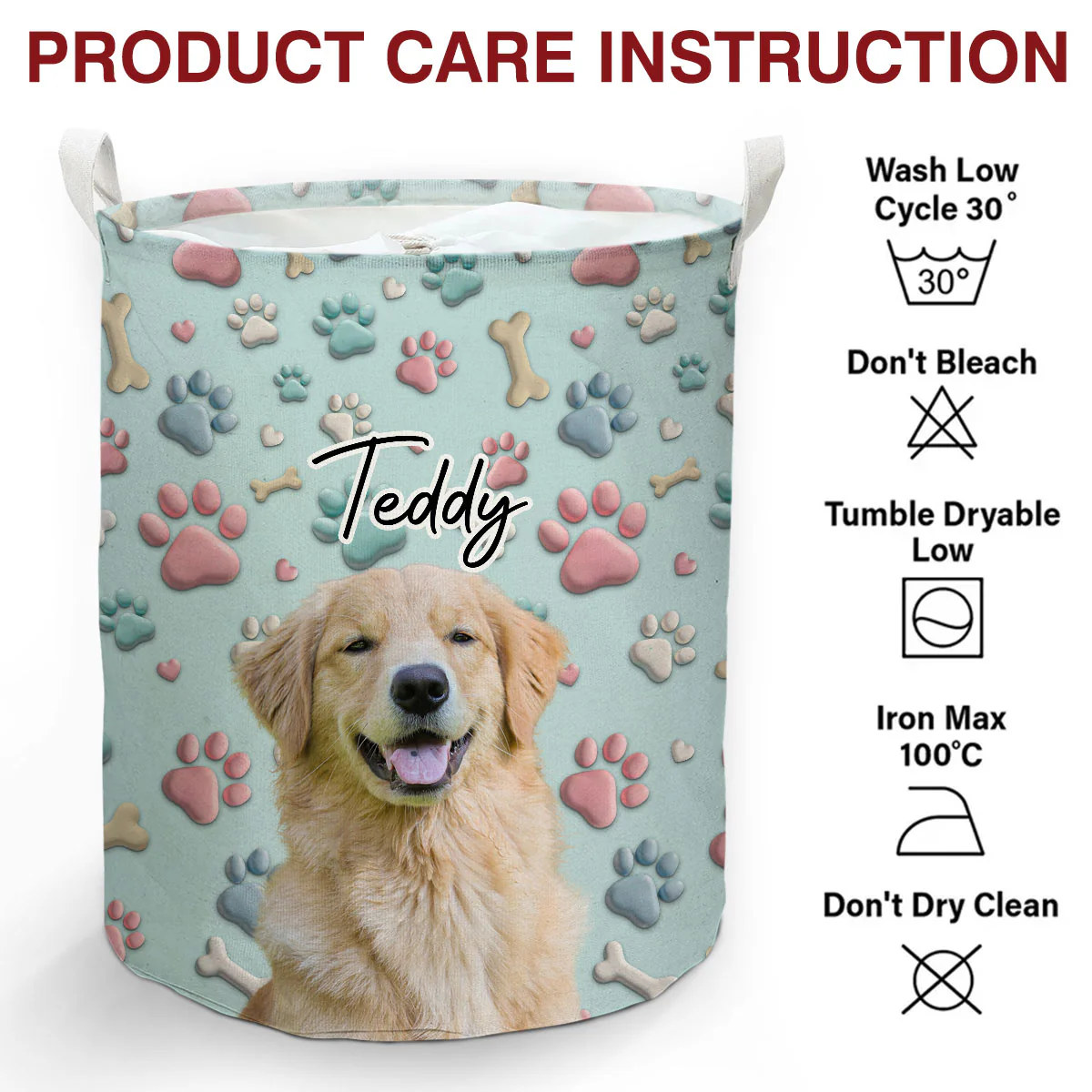 Lovely Dog Cartoon Photo - Personalized Custom Laundry Basket - Image 7