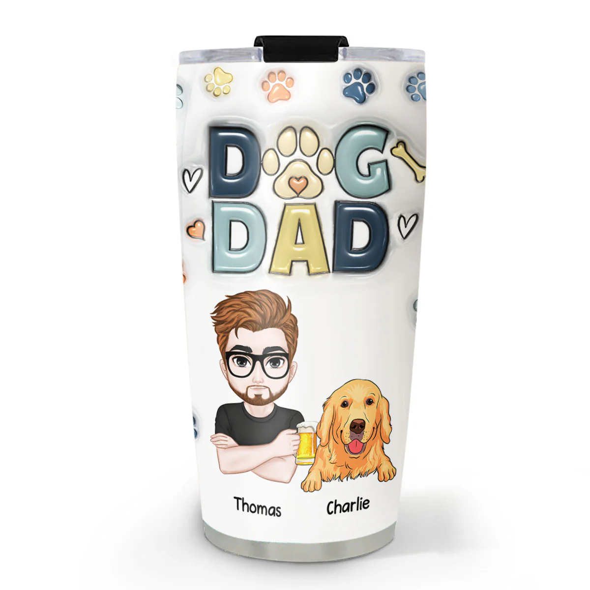 Lovely Dog Dad Ver 2 - Personalized Custom 3D Inflated Effect Tumbler