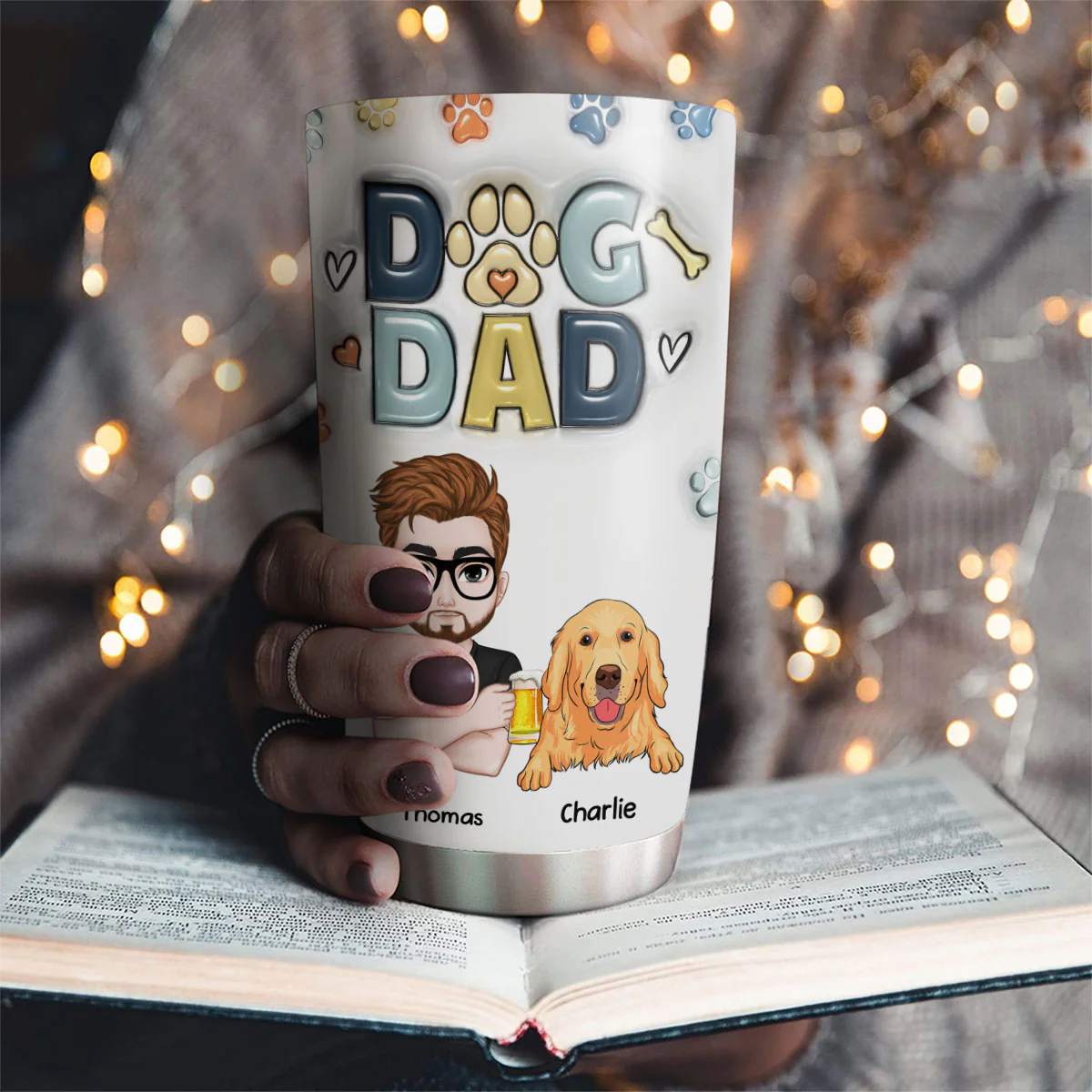 Lovely Dog Dad Ver 2 - Personalized Custom 3D Inflated Effect Tumbler - Image 2