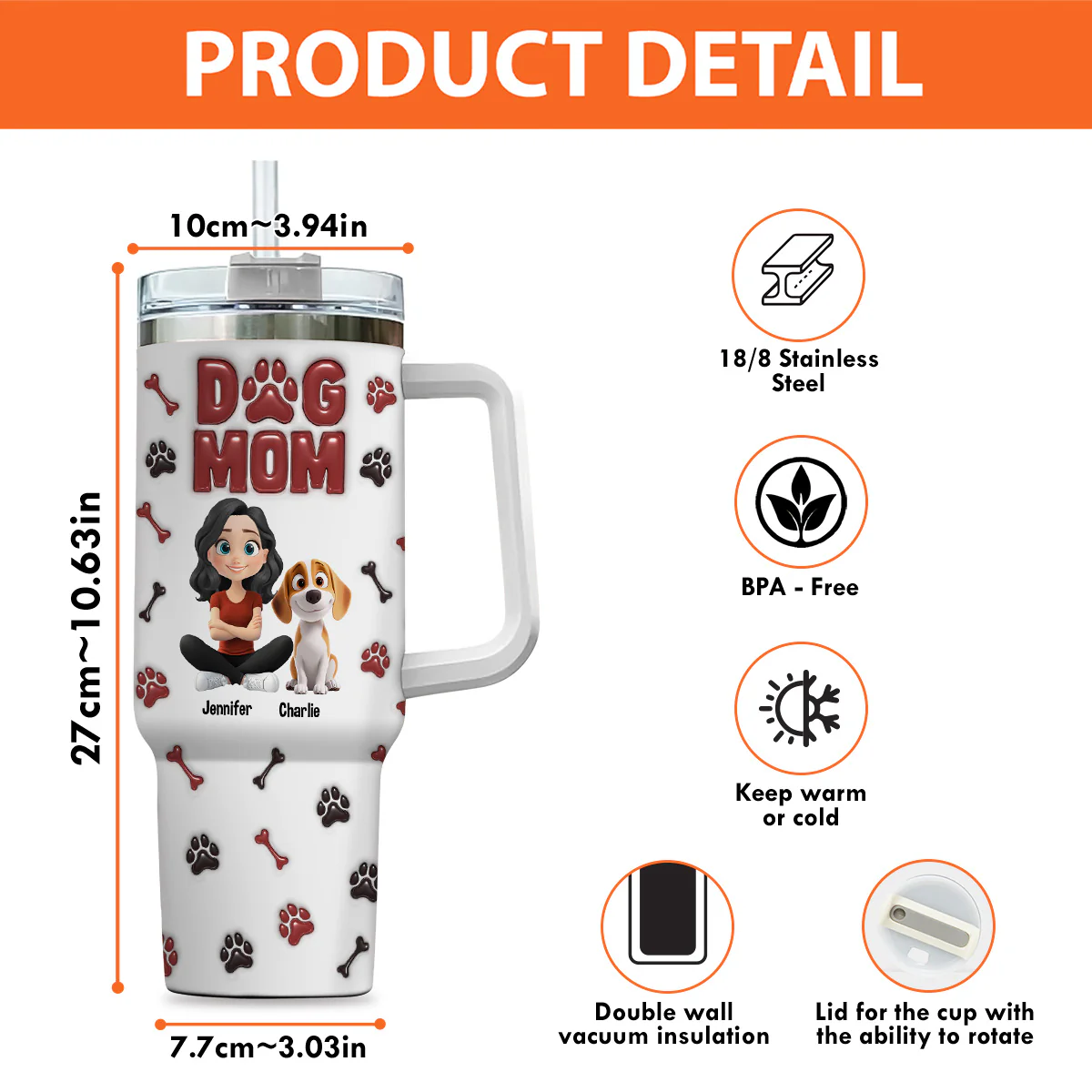 Lovely Dog Mama - Personalized Custom 3D Inflated Effect Tumbler - Image 10