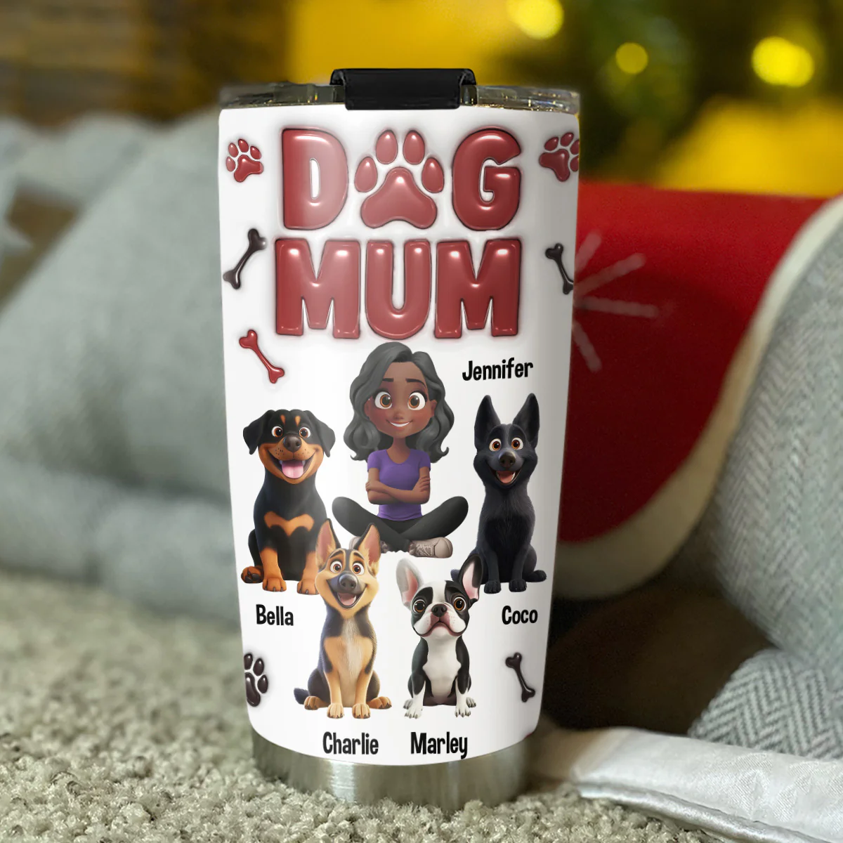Lovely Dog Mama - Personalized Custom 3D Inflated Effect Tumbler - Image 4
