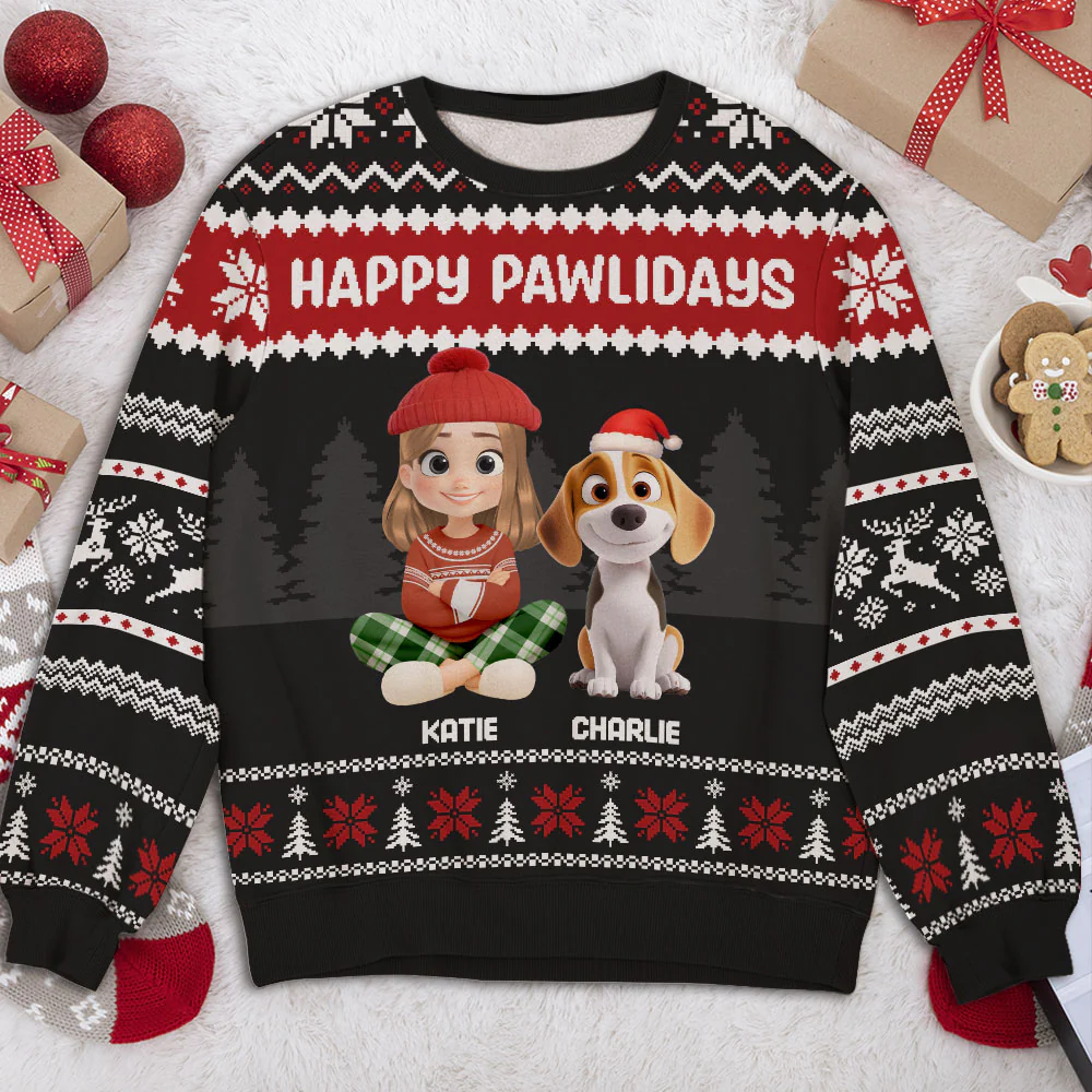 Lovely Dog Mom Dad Chibi Christmas - Personalized Custom All-Over-Print Sweatshirt
