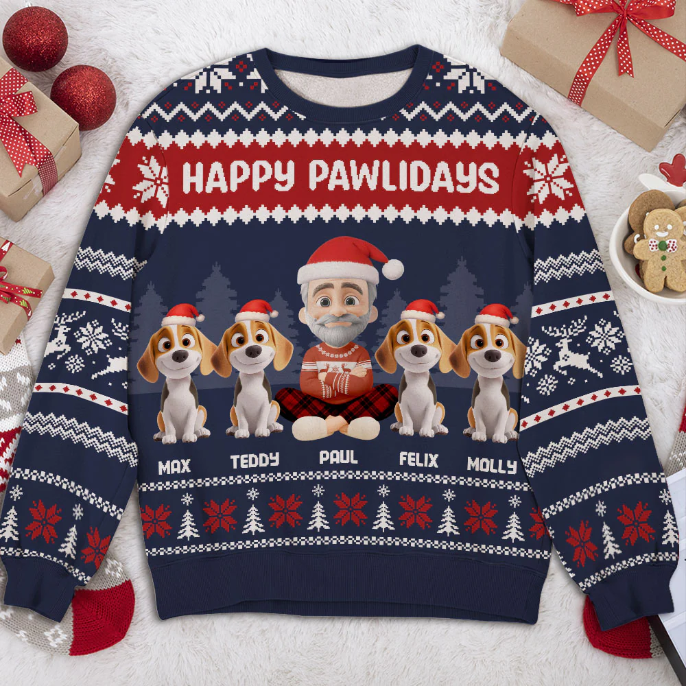 Lovely Dog Mom Dad Chibi Christmas - Personalized Custom All-Over-Print Sweatshirt - Image 3