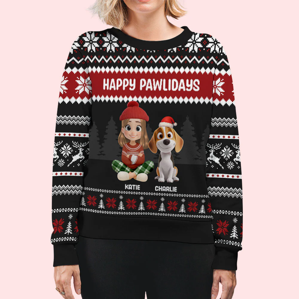 Lovely Dog Mom Dad Chibi Christmas - Personalized Custom All-Over-Print Sweatshirt - Image 4