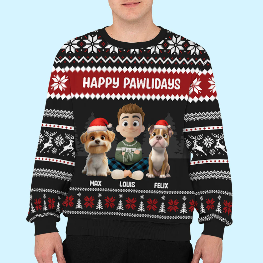 Lovely Dog Mom Dad Chibi Christmas - Personalized Custom All-Over-Print Sweatshirt - Image 6