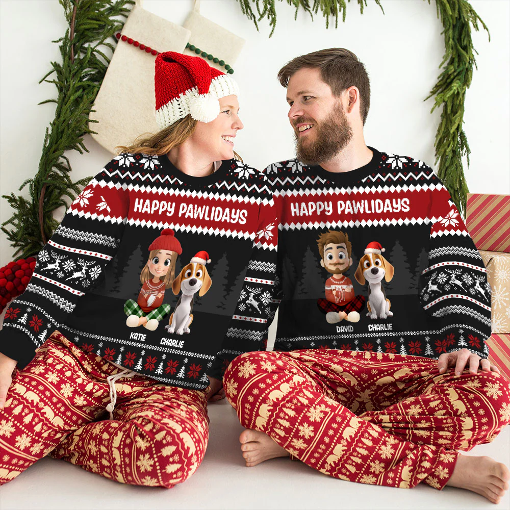 Lovely Dog Mom Dad Chibi Christmas - Personalized Custom All-Over-Print Sweatshirt - Image 8