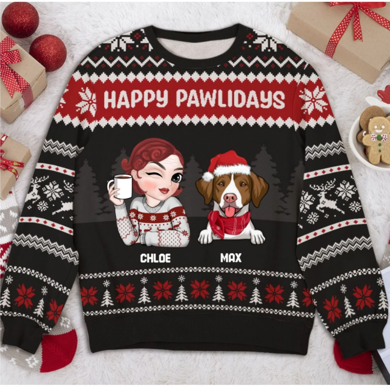 Lovely Dog Mom Dad Christmas - Personalized Custom All-Over-Print Sweatshirt - Image 7
