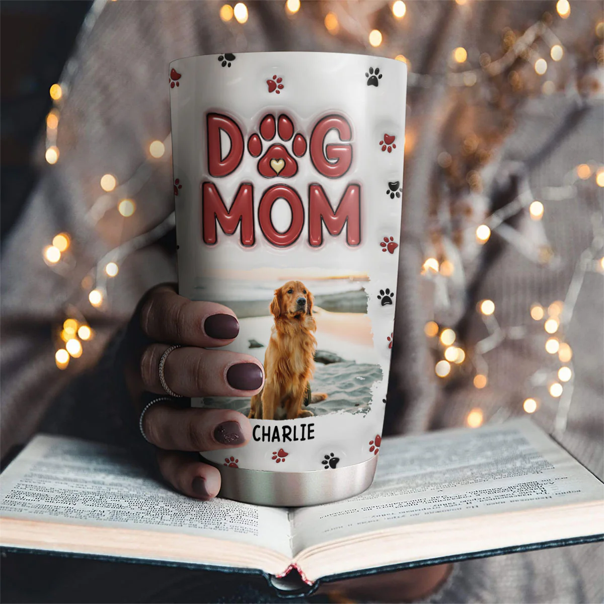 Lovely Dog Mom New Style Photo - Personalized Custom 3D Inflated Effect Tumbler - Image 3