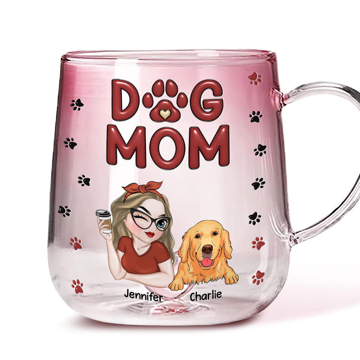 Lovely Dog Mom - Personalized Custom Pink Gradient Glass Mug