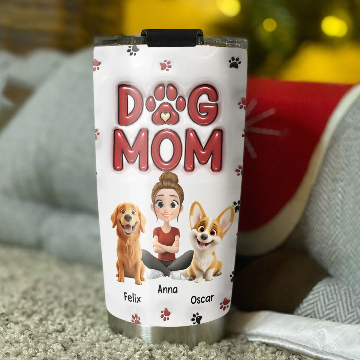 Lovely Dog Mom New Style - Personalized Custom 3D Inflated Effect Tumbler - Image 3