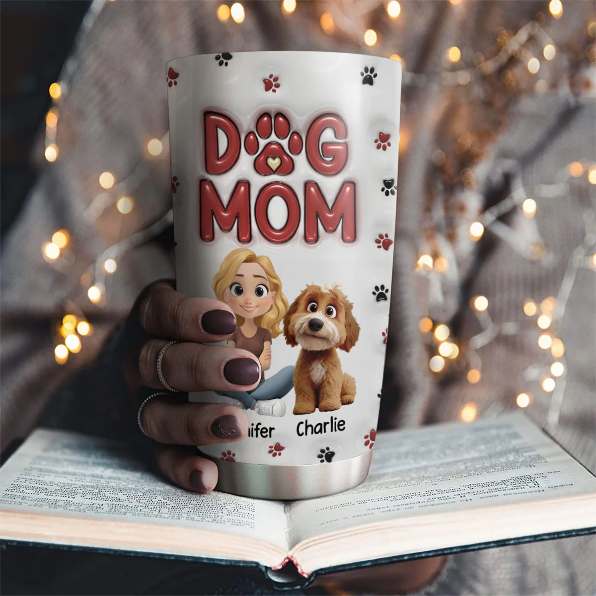 Lovely Dog Mom New Style - Personalized Custom 3D Inflated Effect Tumbler - Image 4