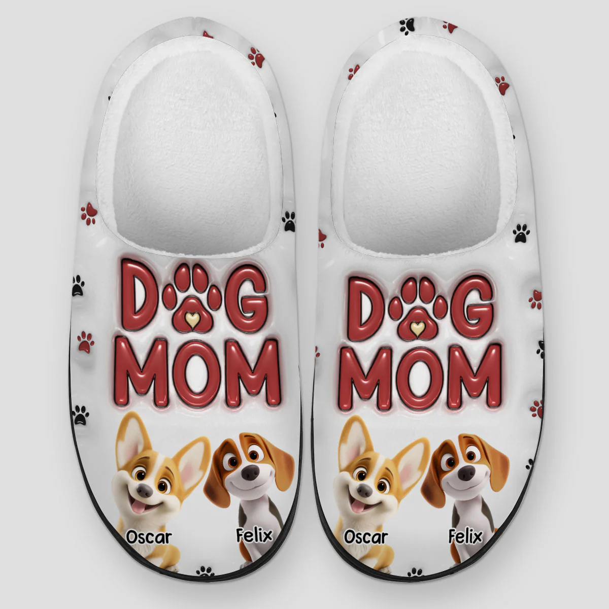 Lovely Dog Mom Slippers - Personalized Custom Plush Slippers