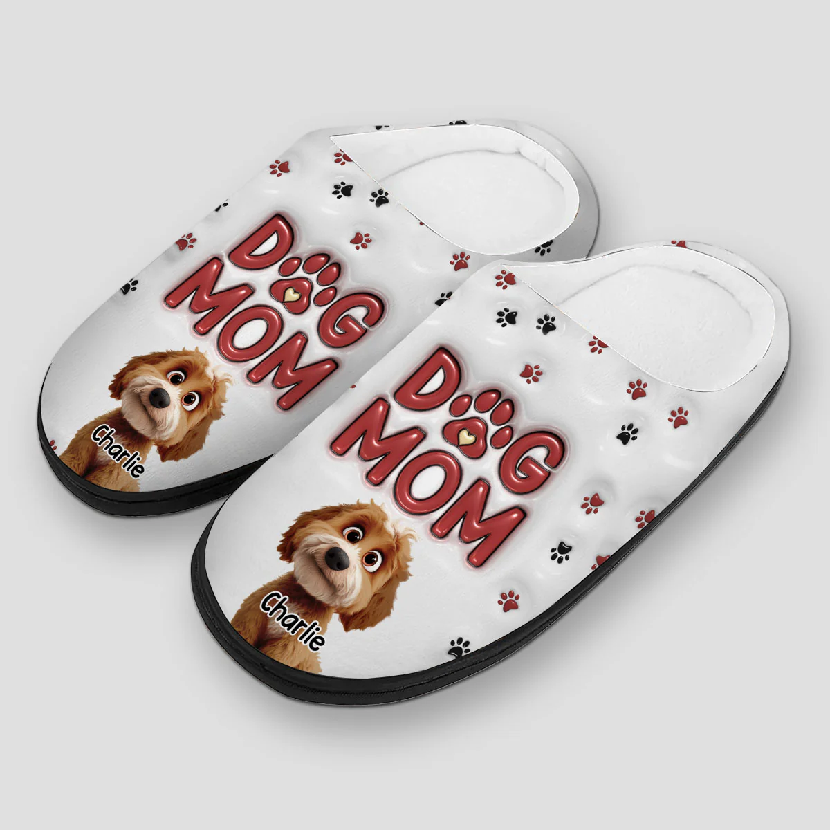 Lovely Dog Mom Slippers - Personalized Custom Plush Slippers - Image 2