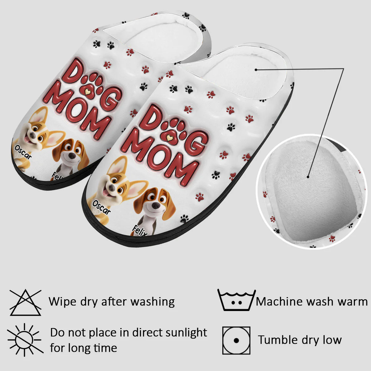 Lovely Dog Mom Slippers - Personalized Custom Plush Slippers - Image 3