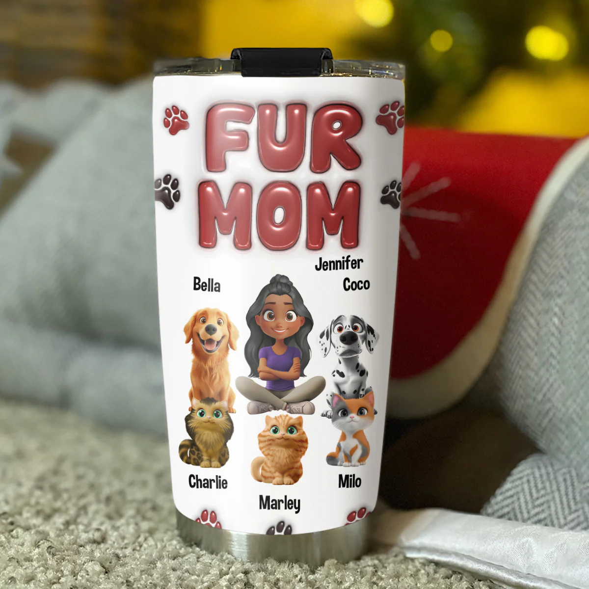 Lovely Fur Mama - Personalized Custom 3D Inflated Effect Tumbler - Image 4
