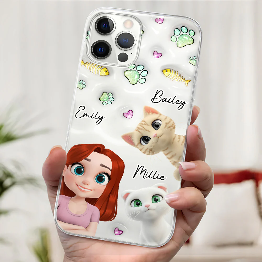 Lovely Human And Her Cats - Personalized Custom 3D Inflated Effect Phone Case - Image 4
