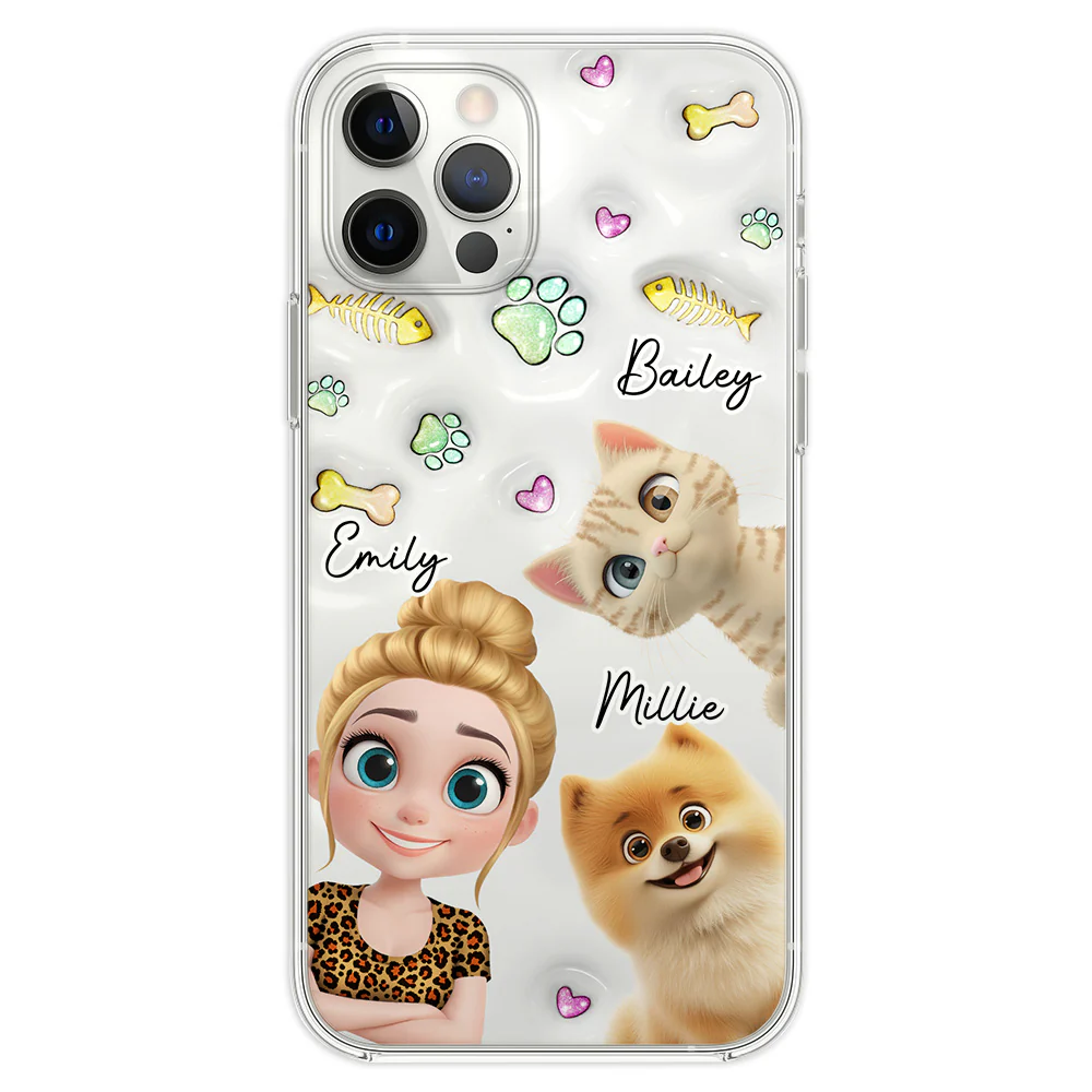 Lovely Human And Her Pets - Personalized Custom 3D Inflated Effect Phone Case