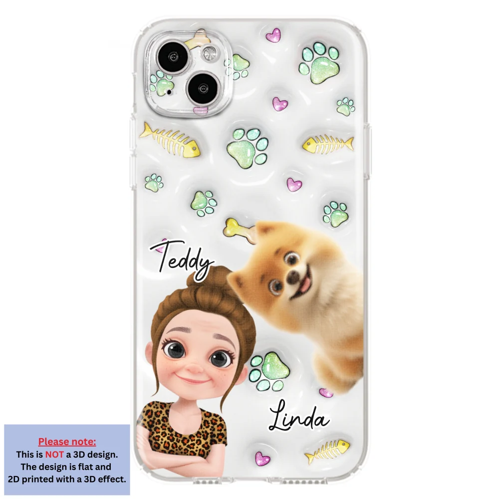 Lovely Human And Her Pets - Personalized Custom 3D Inflated Effect Phone Case - Image 13