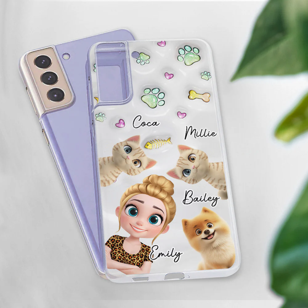 Lovely Human And Her Pets - Personalized Custom 3D Inflated Effect Phone Case - Image 27