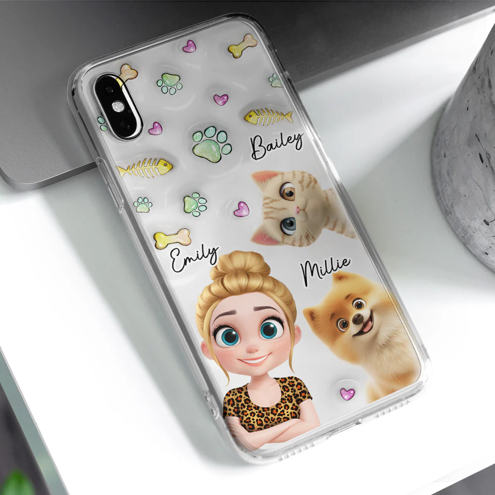 Lovely Human And Her Pets - Personalized Custom 3D Inflated Effect Phone Case - Image 3