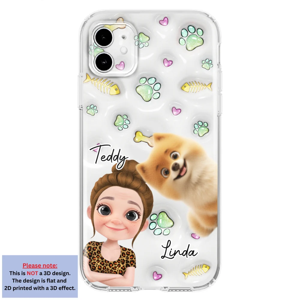 Lovely Human And Her Pets - Personalized Custom 3D Inflated Effect Phone Case - Image 7