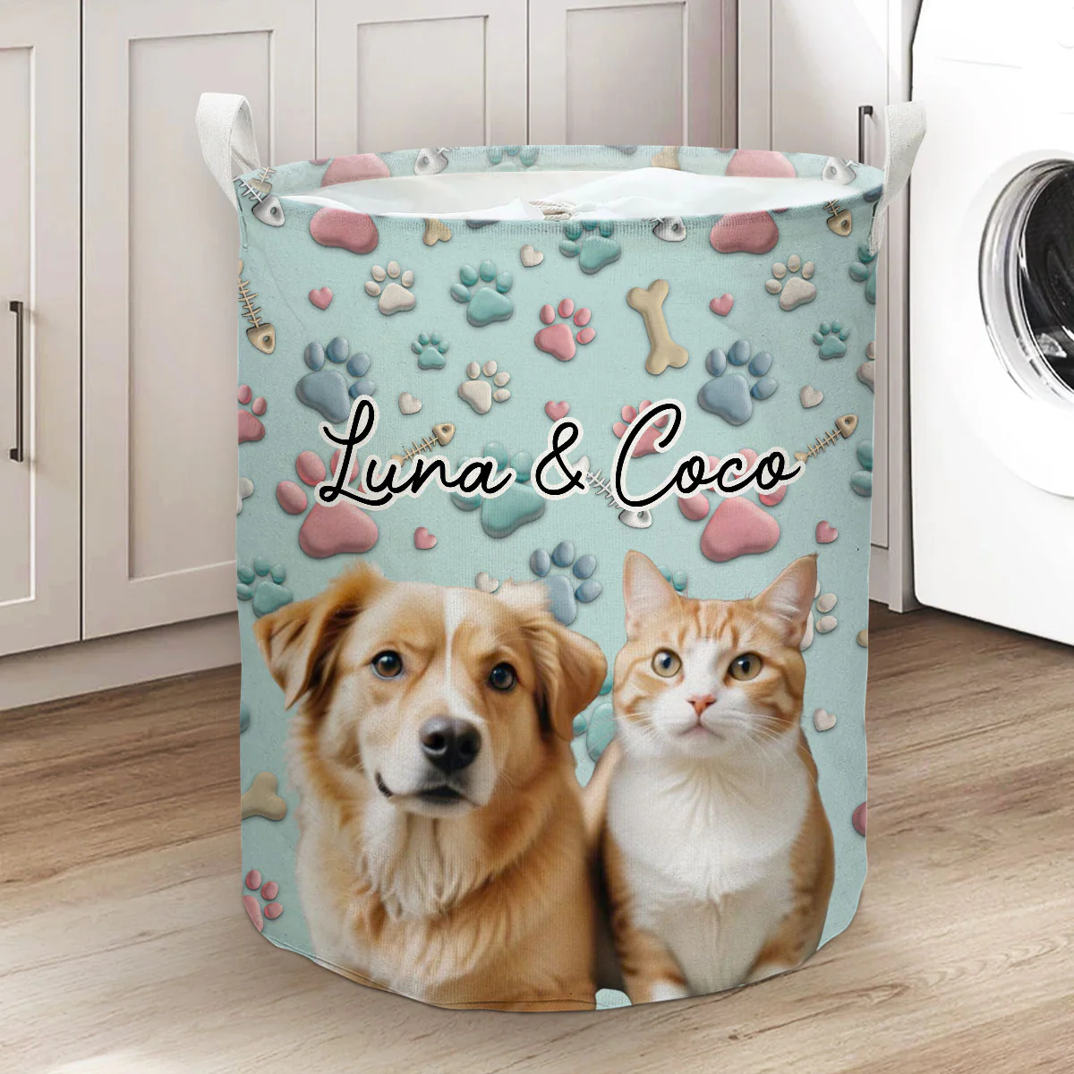 Lovely Pet Cartoon Photo - Personalized Custom Laundry Basket