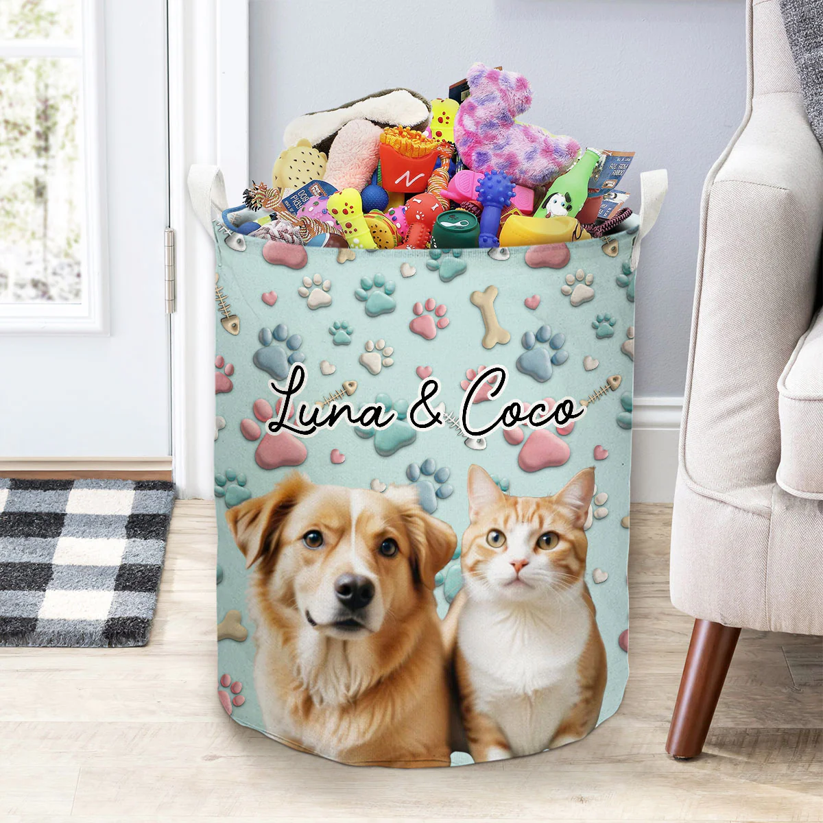 Lovely Pet Cartoon Photo - Personalized Custom Laundry Basket - Image 2