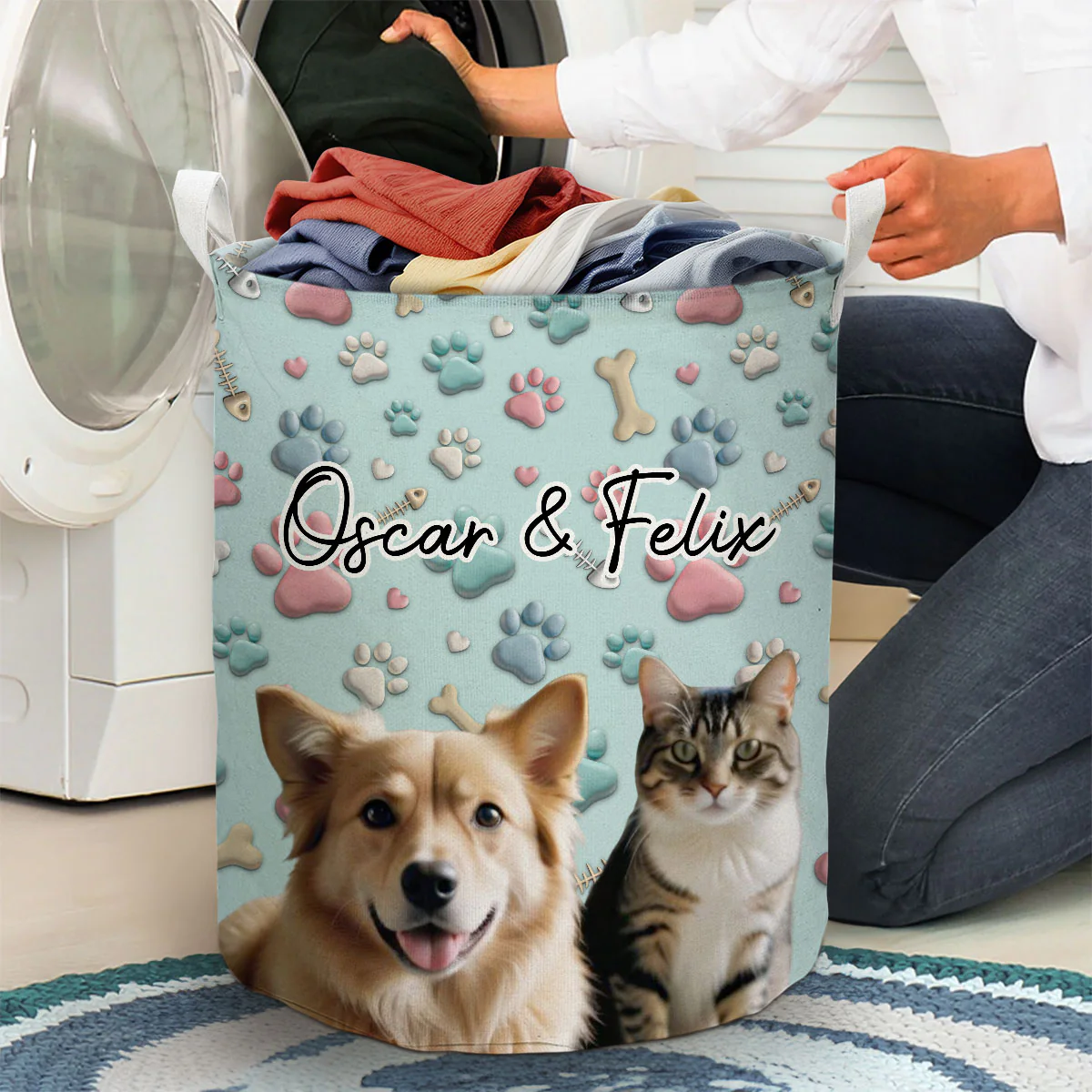 Lovely Pet Cartoon Photo - Personalized Custom Laundry Basket - Image 4