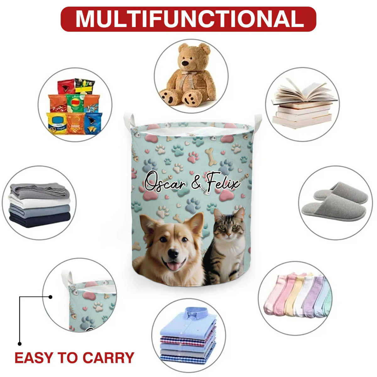 Lovely Pet Cartoon Photo - Personalized Custom Laundry Basket - Image 5