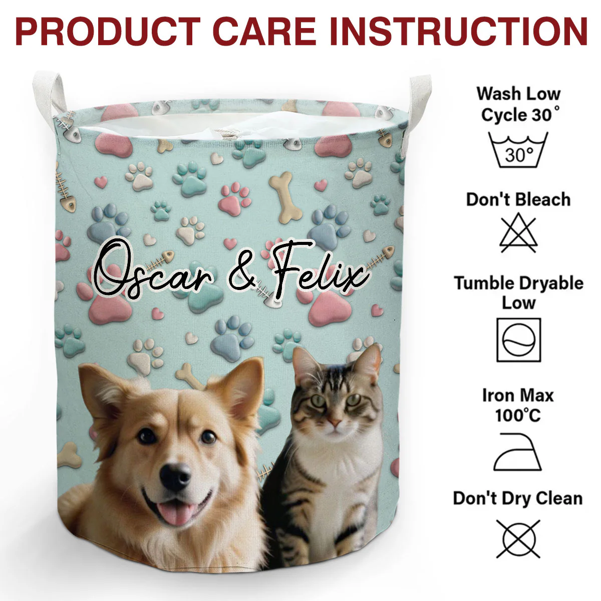 Lovely Pet Cartoon Photo - Personalized Custom Laundry Basket - Image 7