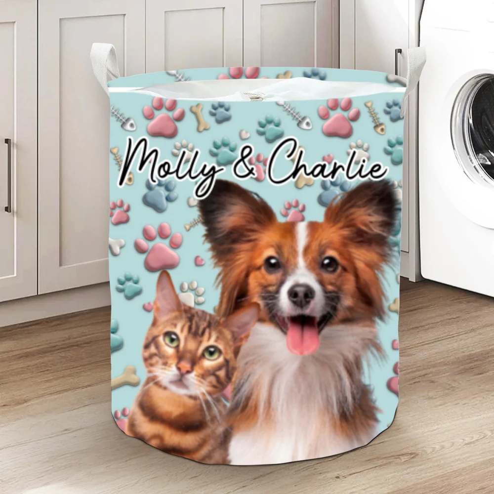 Lovely Pet Cartoon Photo - Personalized Custom Laundry Basket - Image 8