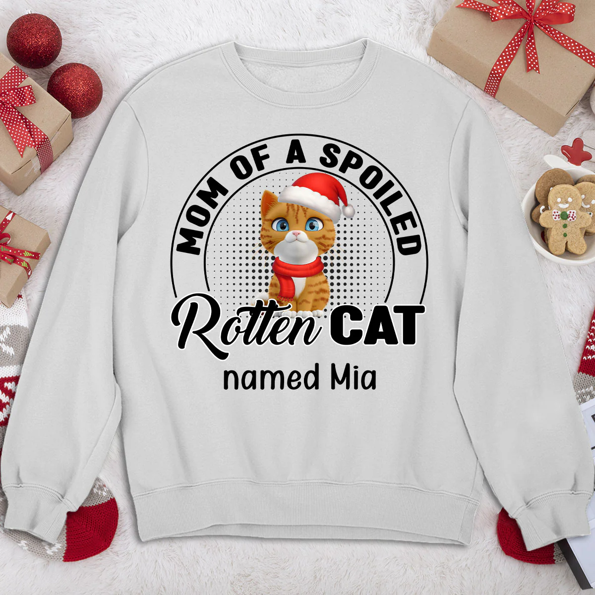 Lovely Spoiled Rotten Cat Chibi Cartoon Ver Christmas - Personalized Custom Sweatshirt - Image 2