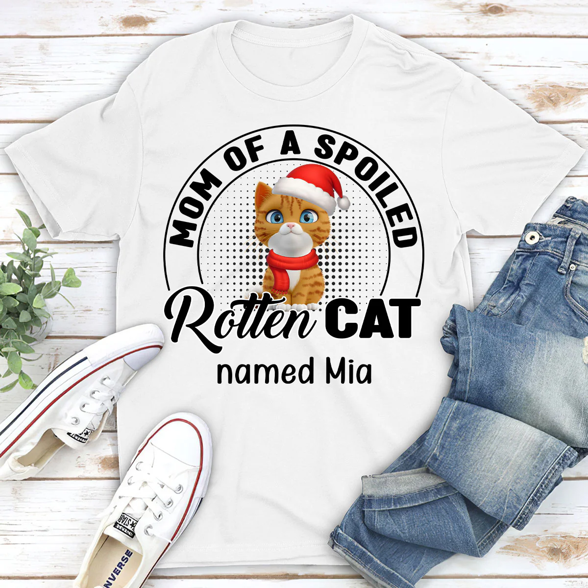 Lovely Spoiled Rotten Cat Chibi Cartoon Ver Christmas - Personalized Custom Unisex T-Shirt - Image 2