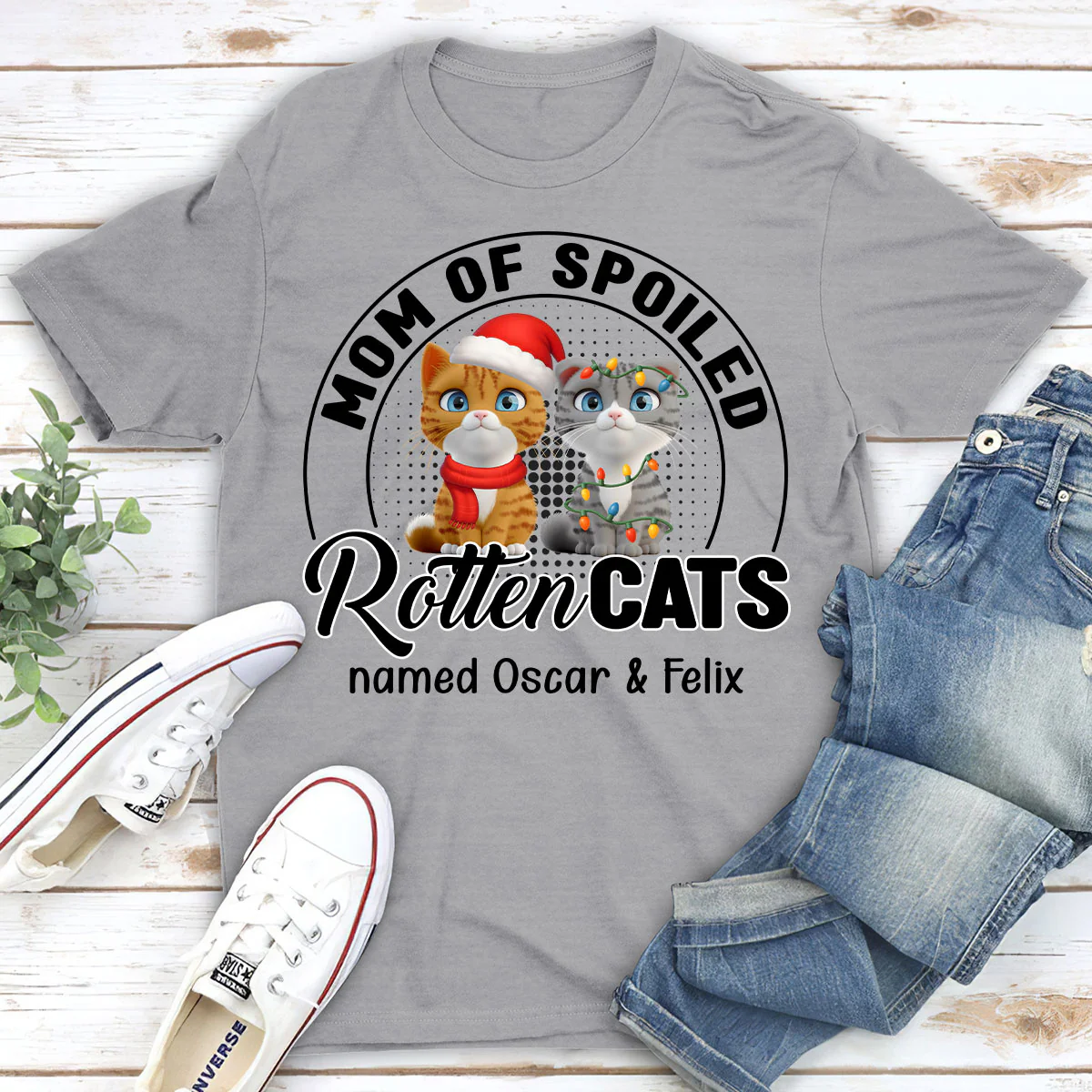 Lovely Spoiled Rotten Cat Chibi Cartoon Ver Christmas - Personalized Custom Unisex T-Shirt - Image 3
