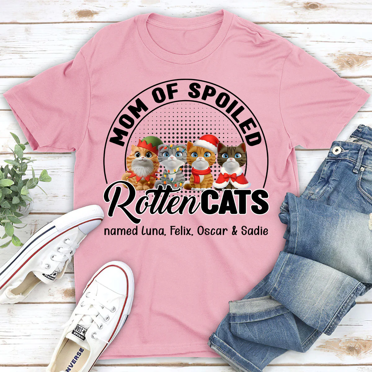 Lovely Spoiled Rotten Cat Chibi Cartoon Ver Christmas - Personalized Custom Unisex T-Shirt - Image 5