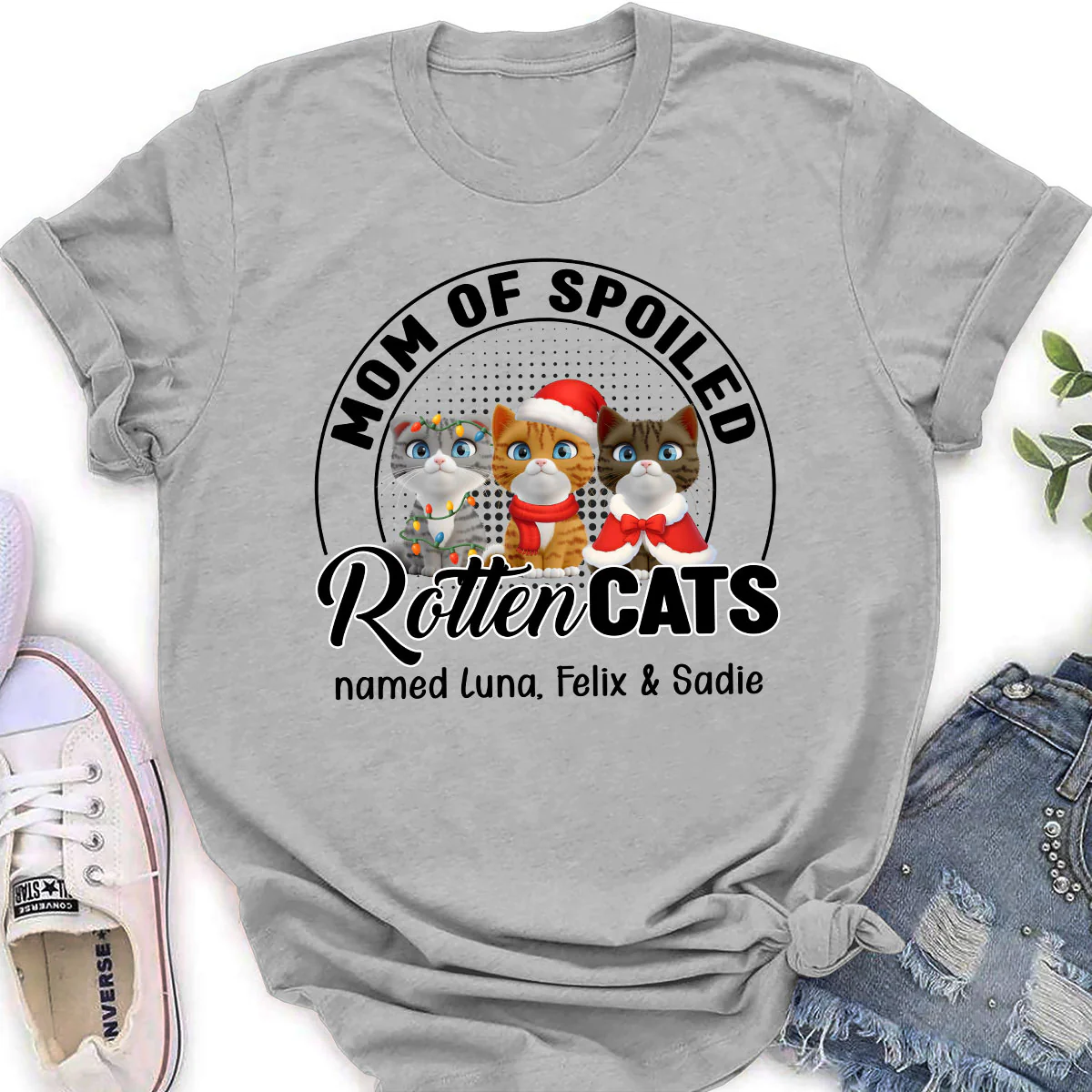 Lovely Spoiled Rotten Cat Chibi Cartoon Ver Christmas - Personalized Custom Women's T-Shirt - Image 2
