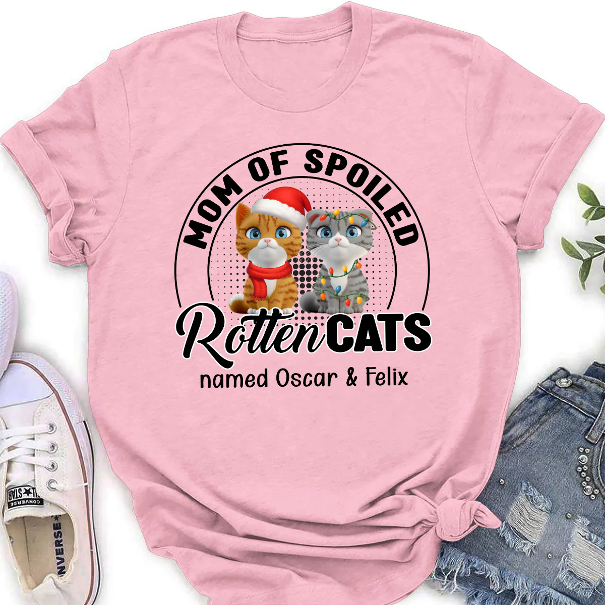 Lovely Spoiled Rotten Cat Chibi Cartoon Ver Christmas - Personalized Custom Women's T-Shirt - Image 4